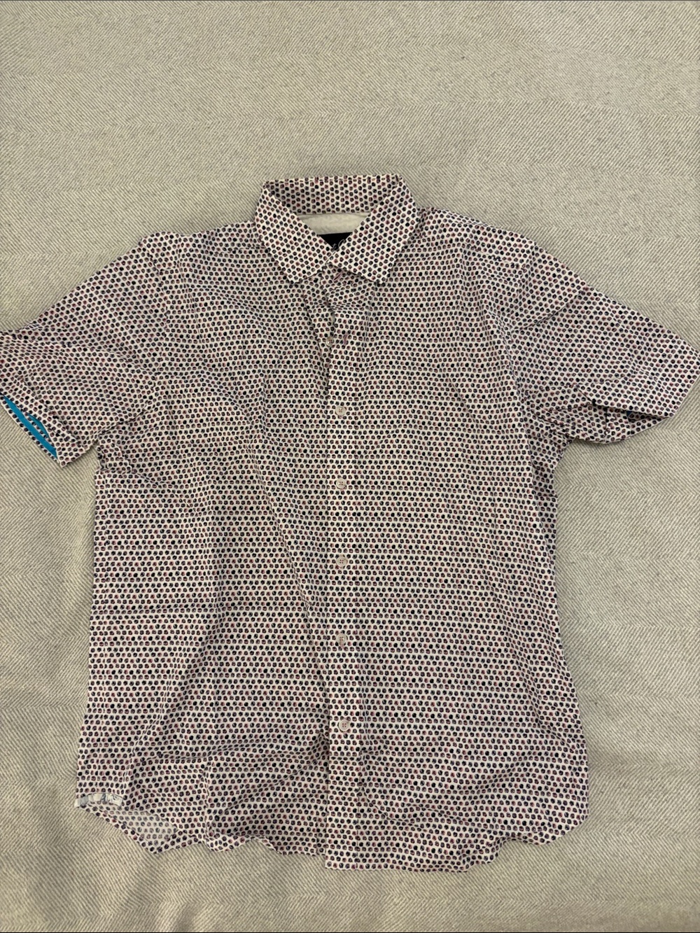 Robert Graham White Short-Sleeve Button-Up with Navy Dot Pattern